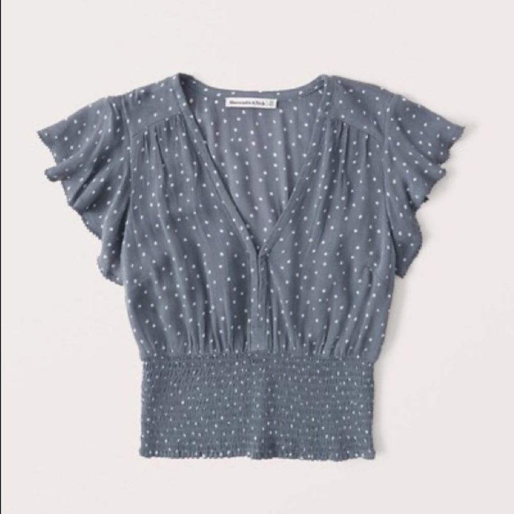 Flutter Sleeve Dotted Crop Smocked Blouse